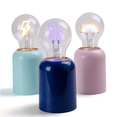 Đèn bàn hình bóng đèn LEGAMI -, có thể sạc lại bằng cáp USB, Không dây, Bóng đèn viễn tưởng, Chủ đề cầu vồng